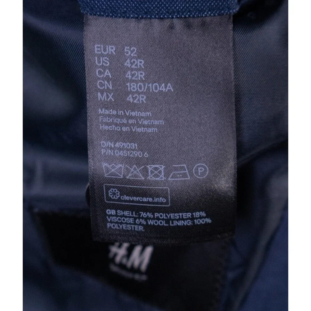 H&M Sport Coat Jacket Blue Sz 42R Casual Jacket Two Button Poly Blend